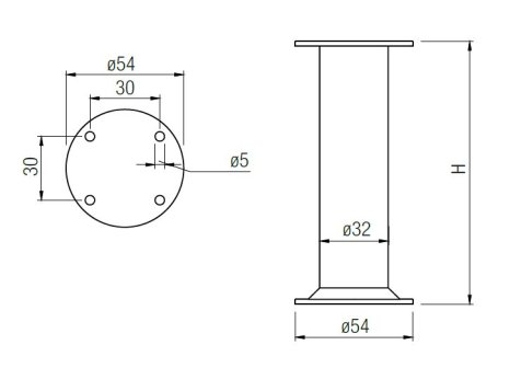 Soklová nožka NA 10 průměr 32 mm hliník