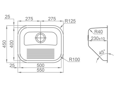 Sinks dřez ACQUAVIVA 550 V 1,0 mm leštěný