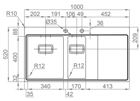 Sinks dřez XERON 1000.1  1,2mm
