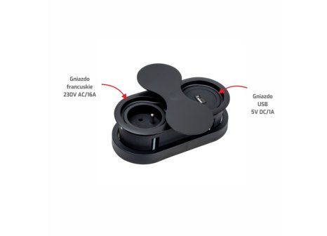 Design Light  Elektro zásuvka EIGHT černá 1 x 230V + 1 x USB