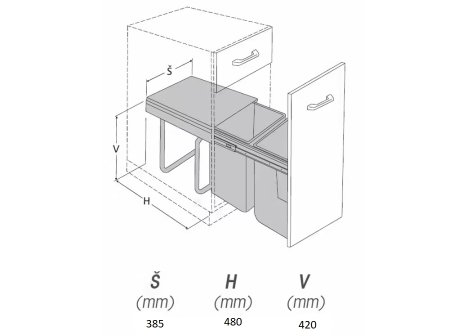 CEMUX sorter MEDIUM 45/2 2x25L antracit na dvířka