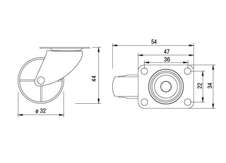 Kolečko průměr 32 mm otočné