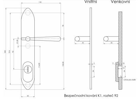Casual bezpečnostní kování K1 klika/koule lesklá mosaz