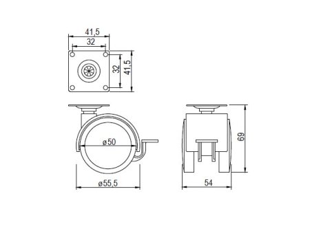 Kolečko průměr 50 mm s plotnou a gumou