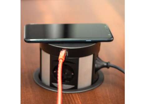 Design Light MULTI BOX výsuvná zásuvka 4x230V, 2xUSB A/C+ 2x RJ45,indukce,černá