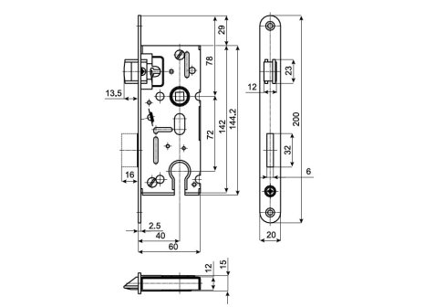 HOBES K105 zámek zadlabávací rozteč 72 mm/ 60 mm FAB