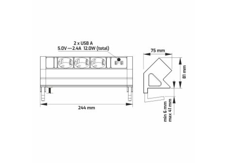Design Light DESKBOX elektro zásuvka 3 x 230V a 2 x USB A/C nerez + kabel 1,8 m