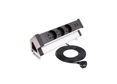 Design Light DESKBOX elektro zásuvka 3 x 230V a 2 x USB A/C nerez + kabel 1,8 m