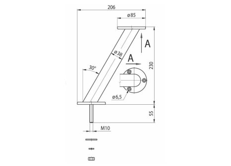Podpěra barového pultu pr.38mm rovnoběžná chrom matný