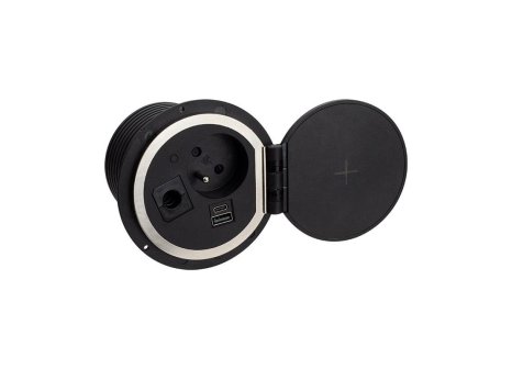 Design Light SAMBO BOX zápustná zásuvka 1 x 230V, 2 x USB + 1 x RJ45,indukce, černá