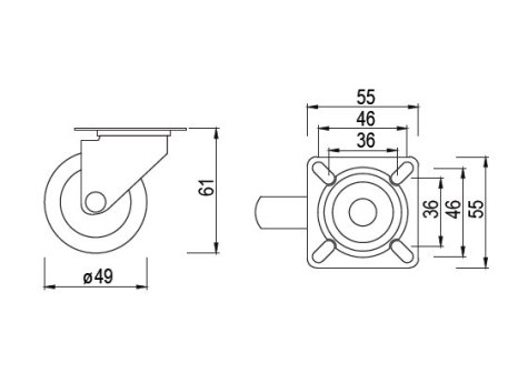 Kolečko průměr 50 mm otočné s gumou