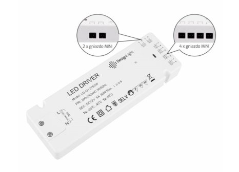 LED napáječ s 6 mini zásuvkami 60W bez kabelu