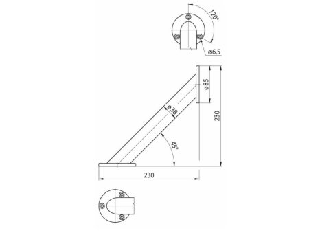 Podpěra barového pultu pr.38mm úhlová zlatá metalíza