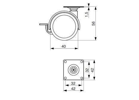 Kolečko průměr 40 mm s plotnou a gumou + brzda