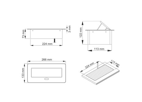 Design Light výklopná zásuvka BOX 3x 230V s 1,5m kabelem hliník