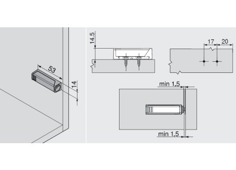 BLUM 956.1201 TIP-ON přímý adaptér délka 50 mm šedý