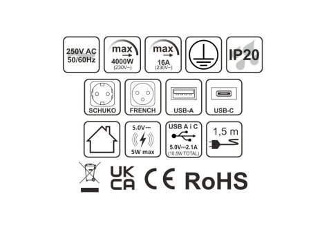 Design Light ZEOBOX výklopná zásuvka 1 x 230V, 2 x USB A/C,indukce,černá