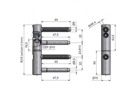 Závěs dveřní TRIO 15 žlutý zinek