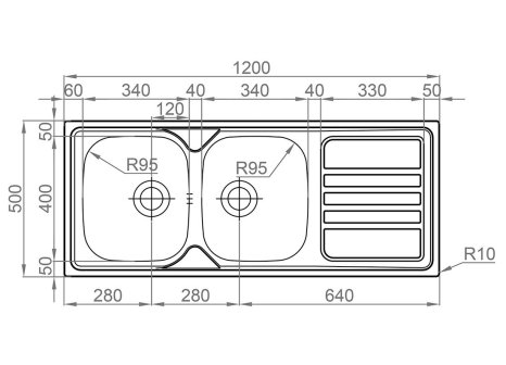 Sinks OKIO 1200 DUO V matný 0,7 mm