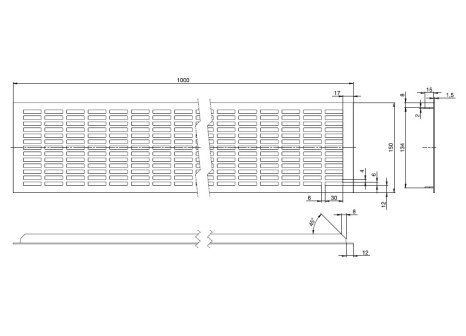 Větrací mřížka hliníková š. 150 mm- přírodní elox