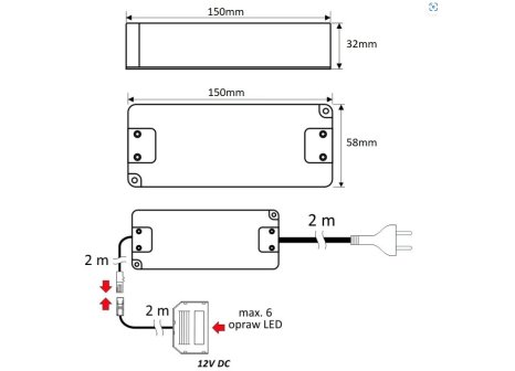 LED napáječ 12V 80W s rozvaděčem, 6 světel