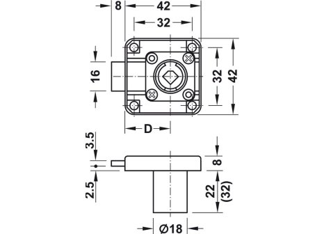 zámek Symo zásuvkový Levý 18/22 nikl - komplet