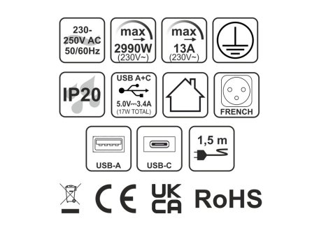 Design Light nábytková zásuvka TAOBOX 2x230V a 2x USB A/C nabíječka, černá