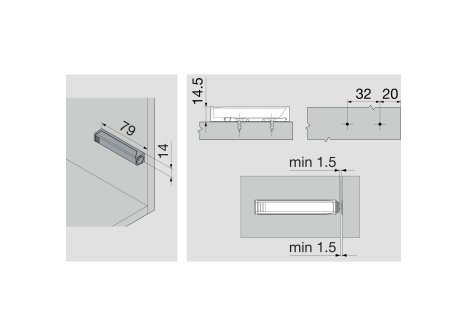 BLUM 956A1201 TIP-ON přímý adaptér délka 76 mm šedý