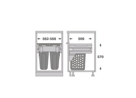 Koš na prádlo výsuvný 600 mm 2x35L bílý/modrý
