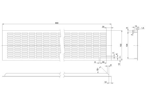 Větrací mřížka hliníková š.150 mm imitace nerezi