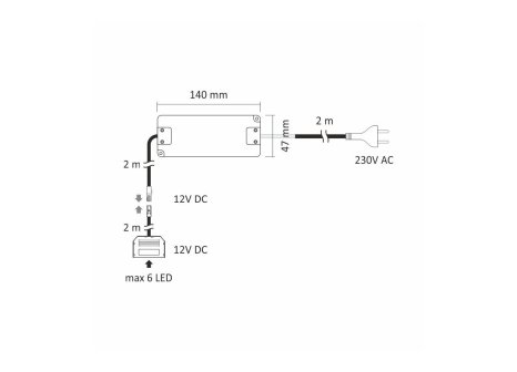 LED napáječ 12V 24W s rozvaděčem, 6 světel