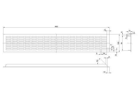 Větrací mřížka hliníková š. 100 mm- přírodní elox