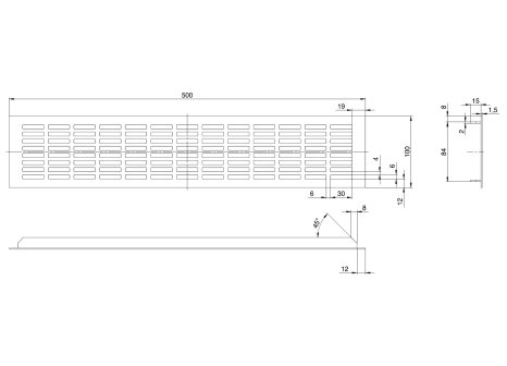Větrací mřížka šířka 100 mm černá mat