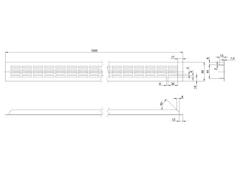 Větrací mřížka hliníková š. 60 mm - imitace nerezi