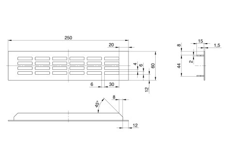 Větrací mřížka šířka 60 mm černá mat