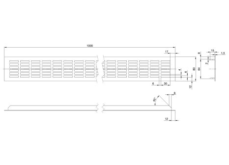 Větrací mřížka hliníková š. 80 mm- přírodní elox