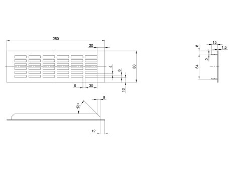 Větrací mřížka hliníková š. 80 mm- přírodní elox