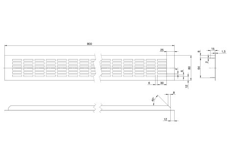 Větrací mřížka hliníková š. 80 mm- přírodní elox
