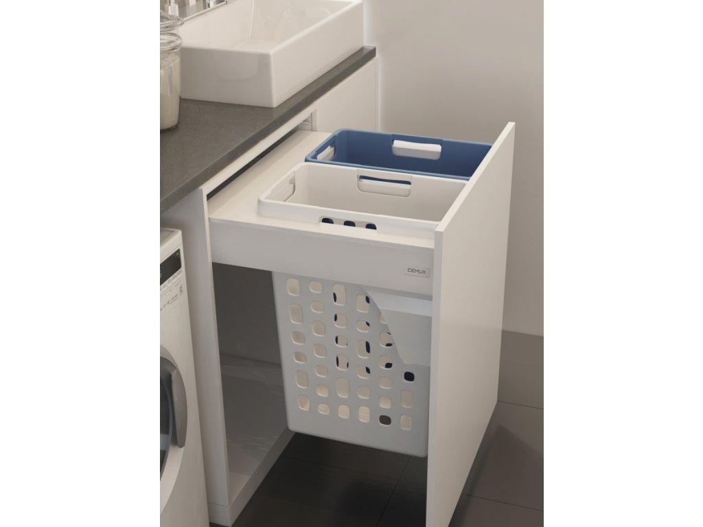 Koš na prádlo výsuvný 600 mm 2x35L bílý/modrý