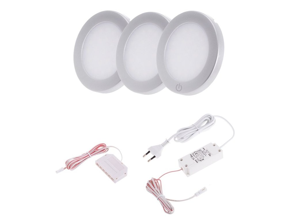 LED sada 3 světel SENSO MASTER s vypínačem, hliník, neutrální bílá