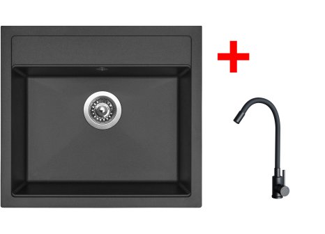 Set Sinks SOLO 560 + baterie ELASTA černá matná - Černá, Pureblack