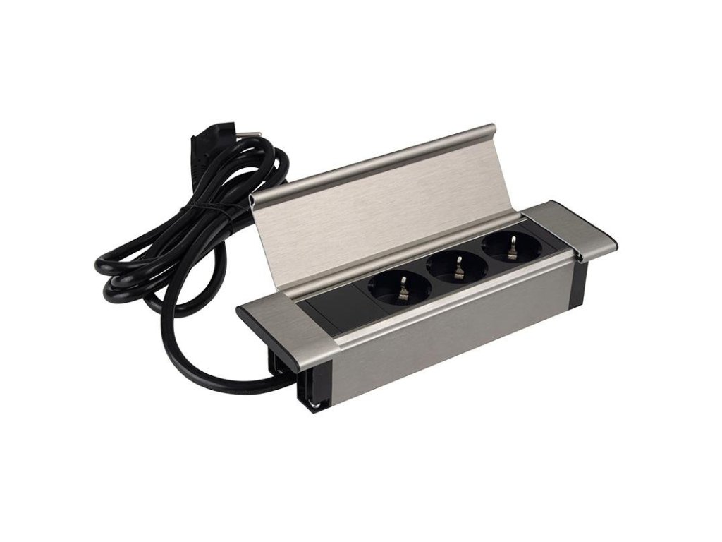 Design Light otevírací zásuvka FLATBOX 3x 230V nerez broušená
