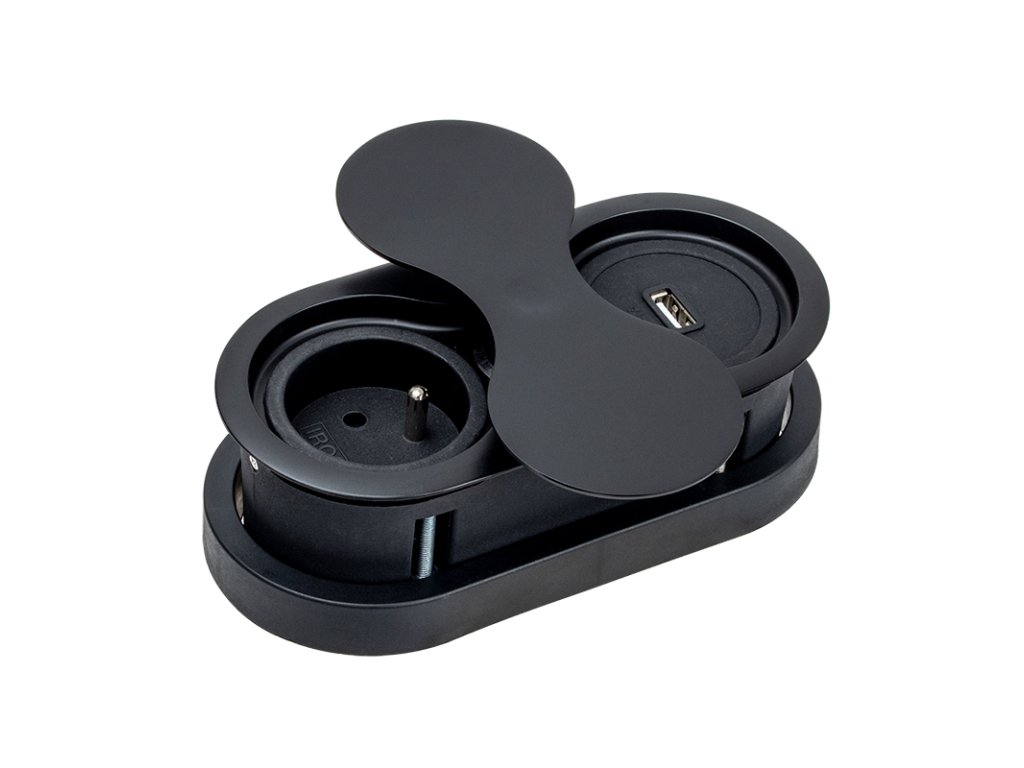 Design Light  Elektro zásuvka EIGHT černá 1 x 230V + 1 x USB