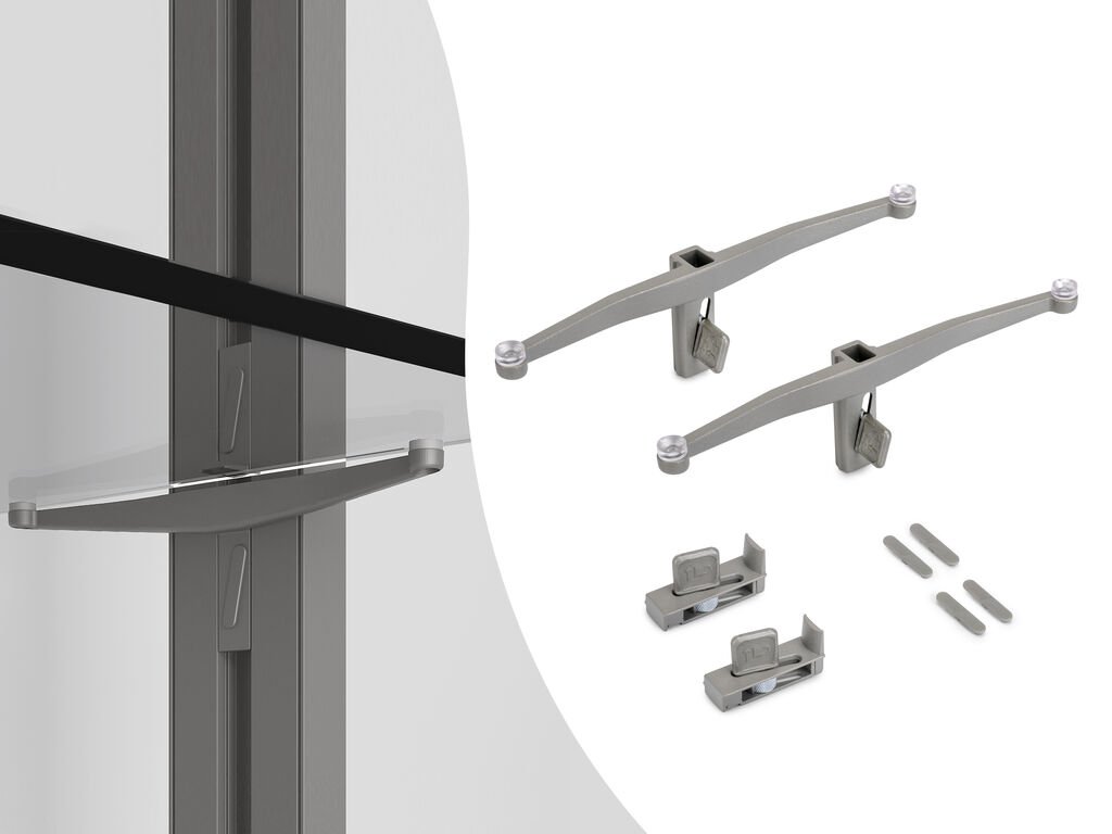 ZERO sada držáků pro skleněnou polici kamenná šedá