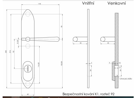 Element bezpečnostní kování K1 klika/koule starobronz