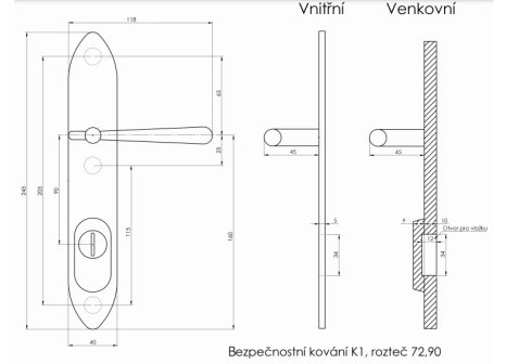 Element bezpečnostní kování K1 klika/koule starobronz