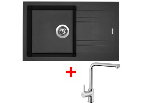 Sinks LINEA 780 + baterie ELKA chrom - komplet - Černá metalická, Metalblack