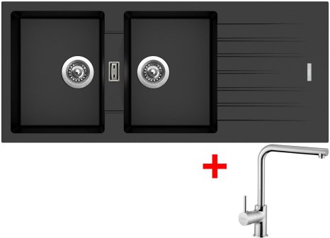 Sinks PERFECTO 1160 DUO + baterie ELKA chrom - Černá metalická, Metalblack