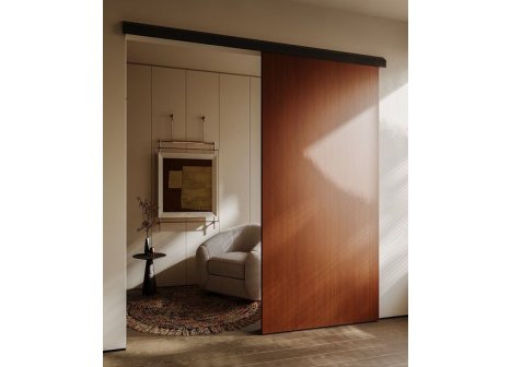 Cemux STARSHIP MINIMAL sada kování pro posuvné dřevěné dveře 100 kg tlumení černá - 200 cm