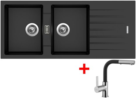Sinks PERFECTO 1160 DUO + baterie ENIGMA S GR - Černá metalická, Metalblack